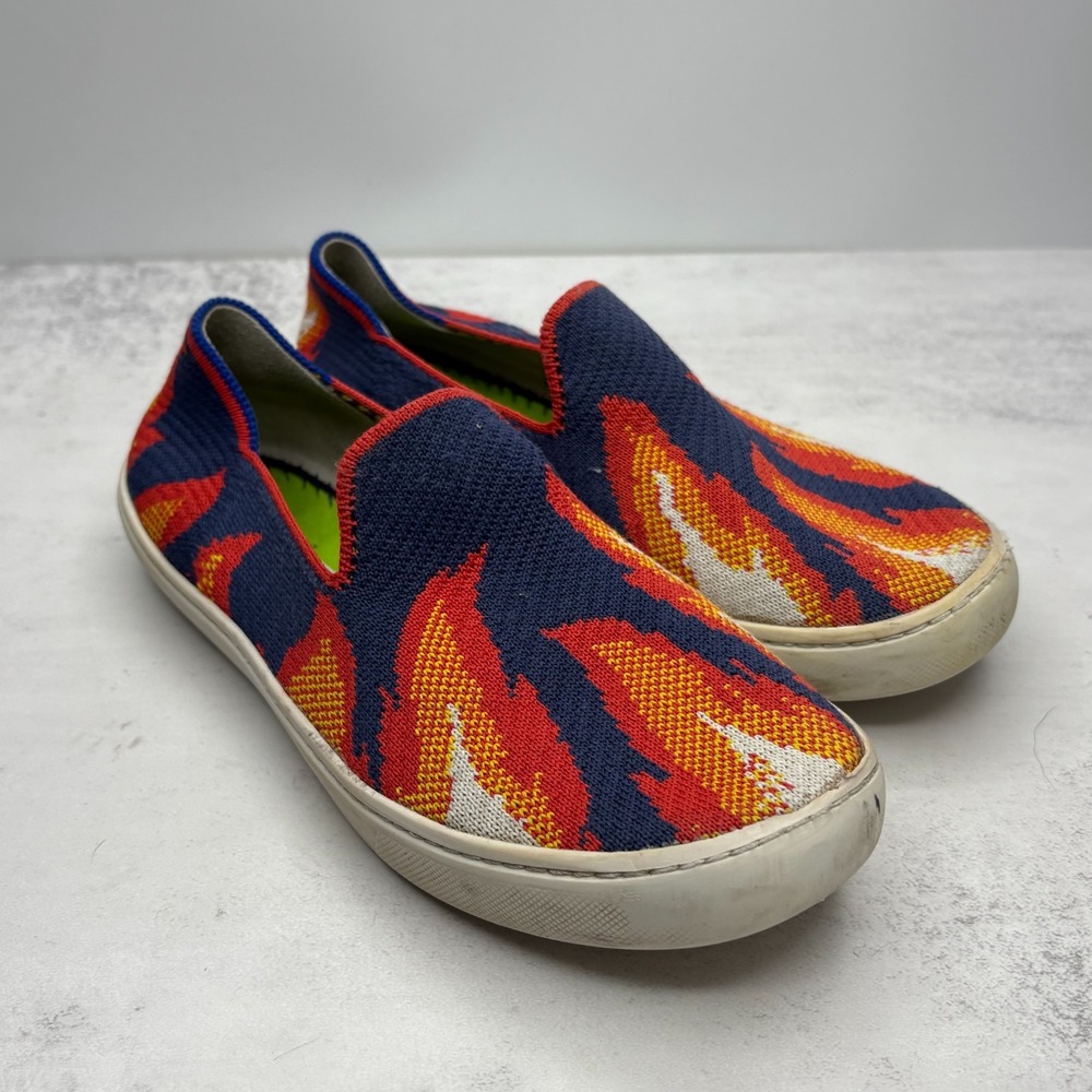 Rothy's Flame Sneakers Kids 2 Navy Red Orange Knitted Slip On Casual Streetwear